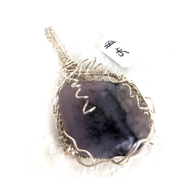 SS and SF wire wrap pendant no chain dendrick agate 1.5" x2.5" - Picture 10 of 10